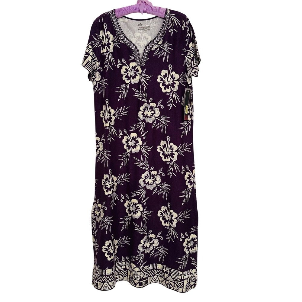 Patio Casuals Women's Purple House Midi Dress Sz M Mumu Floral Beaded Cruise New